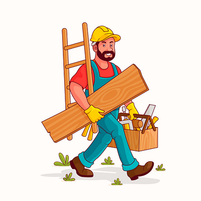 The handyman is eager to work design graphic illustrator handyman illustration male people vector wood wood worker worker