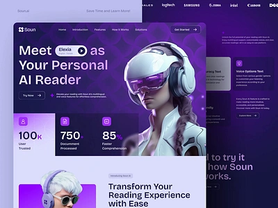 Soun : Reader AI - Website Landing Page ai branding animation branding dark mode design digital exploration landing page motion graphics pattern design ui ui design uix ux ux design visual identity web web design website website design