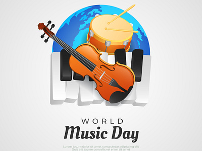 World music day illustration design drum earth graphic design illustration music piano realistic vector world music day