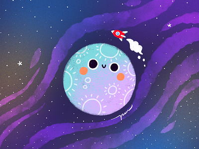 Moon cartoon color cute design illustration moon rocket universe