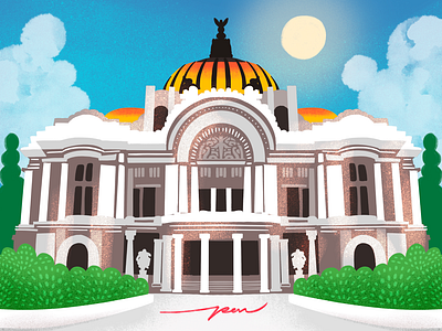 Bellas Artes artes bellas building cartoon color cute design historic illustration mexican mexico