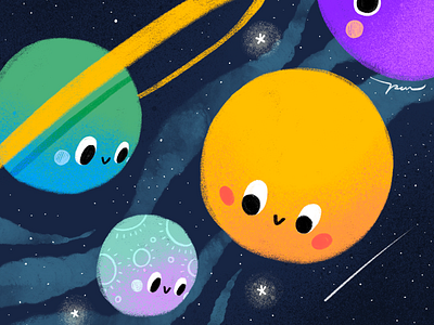 Youniverse cartoon character color colorful cute design illustration moon planets sun universe