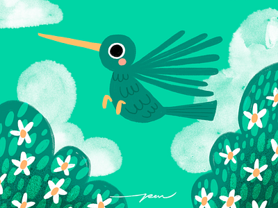 Colibrí / Hummingbird cartoon character colibri color cute design flower green hummingbird illustration