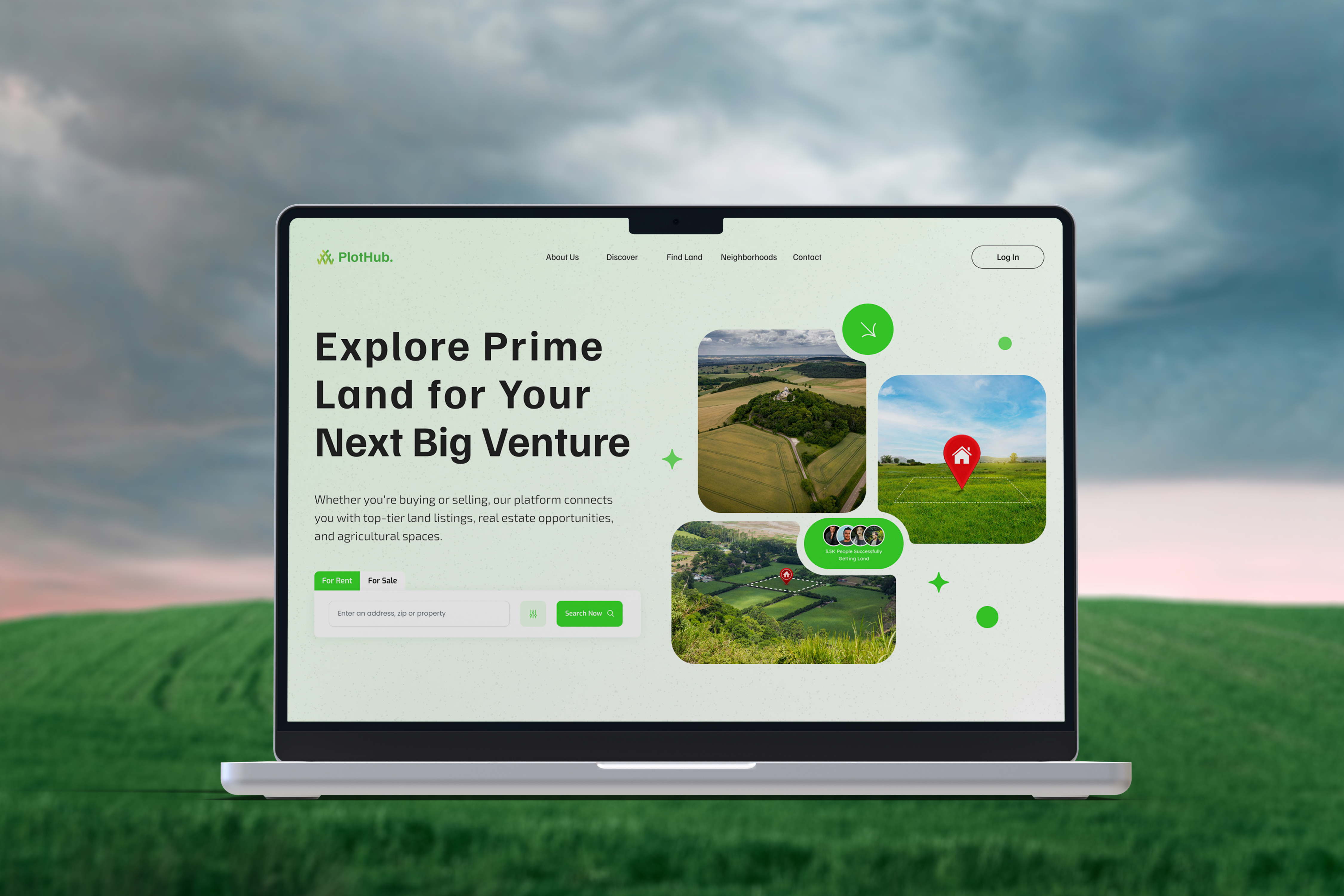 Area Rental Platform - Hero Page Design area rental platform branding concept design design inspiration digital design green color website hero section interface design landing page modern design responsive design ui ui design ui ux uiux design ux ux design web design