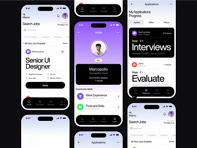 Talenthub - Job Finder Portal Mobile App app branding clean cv dark design job job finder job portal job seeker light logo minimalist mobile app network platform product design ui ui visual design ux