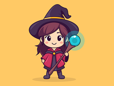 Cute Magician Girl, Flat Cartoon Style. cartoon cute design flat girl illustration magic magician spell vector vector art