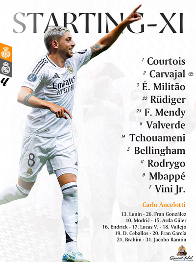 Real Madrid STARTING-XI Poster for Social Media branding club football design football graphic design lineup mobile design poster