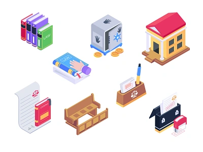 Law and Justice Isometric Icons attorney contract courtroom crime icon set isometric isometric art isometry jurisdiction justice law law education law firm law icons lawyer legal legal services legislation oath police