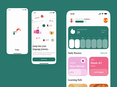 Leap - Language Learning App app branding challenge chat education education app language language app leaderboard learning learning platform logo mobile mobile apps mobile design onboarding quiz streak ui ux