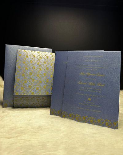 Blue Shimmery Floral Themed - Screen Printed Wedding Invitation watercolor floral invitation