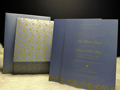 Blue Shimmery Floral Themed - Screen Printed Wedding Invitation watercolor floral invitation