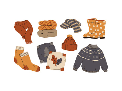 Cozy outfit autumn cartoon character clothes concept design flat illustration knitted outfit socks sweater vector warm winter