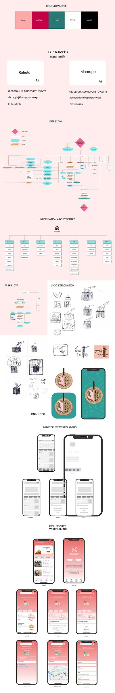 JustCuts - UI colour palette logo design ui design wireframes