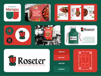 Roseter Logo brand brand identity branding design elegant graphic graphic design logo restaurant rooster rose vector