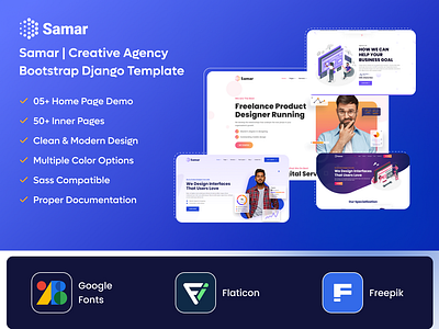 Samar | Creative Agency Bootstrap Django Template branding creative creative agency design django template illustration logo product design social media marketing social media post template ui ui dexign uiux user experience user interface web web design web development website