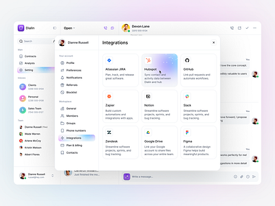 Dialin.AI: Integrations dashboard design design system digital product design minimal product product design quick search saas saas dashboard saas design saas product sajon sidebar ui ux ux design web web app