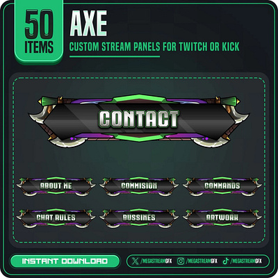 50x Axe Theme Panels | Axe Twitch Panels purple panel