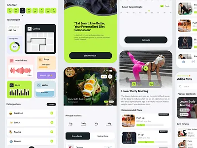Fitness App activity monitoring app prototype exercise app fitness app fitness goals health wellness healthy living interactive design minimalist design mobile ui modern ui nutrition app personalized workouts progress tracking ui uiux design user experience user interface visual design workout tracker