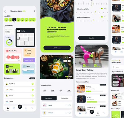 Fitness App activity monitoring app prototype exercise app fitness app fitness goals health wellness healthy living interactive design minimalist design mobile ui modern ui nutrition app personalized workouts progress tracking ui uiux design user experience user interface visual design workout tracker