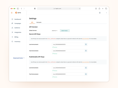 API Keys in Settings api api key api page integrations saas setting setting page setting ui ui webhook