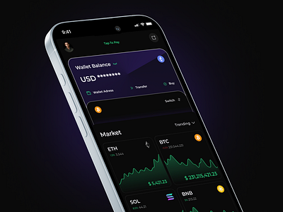 Crypto Mobile App - Dark Mode .indonesia 3d app bitcoin branding crypto crypto mobile dark mode design mobile ethereum hot design mobile populer trending ui