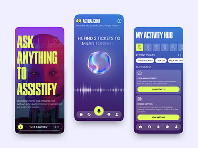 Assistify - AI voice assistant app activity ai ai chat app assistant brutal brutalism robot smart speech tast manager technology ui ux voice voice chat