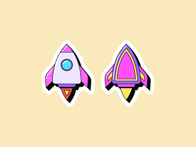 Rocket stickers art boost cartoon flight fly icon illustration launch mission pop retro rocket ship shuttle space spacecraft spaceship start startup sticker