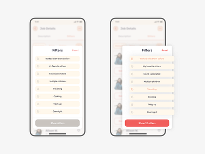 OliveUS | Babysitting Booking App | Filters app babysitting booking branding buttons daily ui design filters mobile app sheets tags typography ui ui trends ux