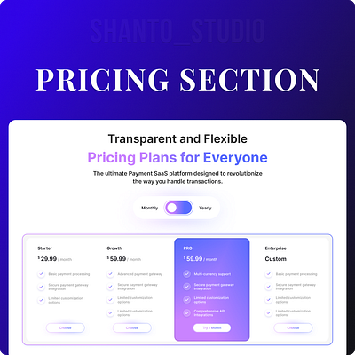 Pricing Section For SAAS Website creative landing page minimal pricing section saas saas landing page saas website section ui design