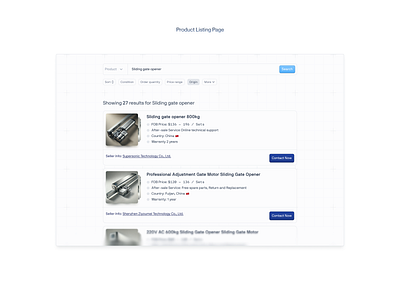 Product listing page for a b2b industrial equipment marketplace b2b graphic design modern product listing typography ui ux