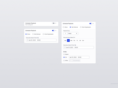 Scheduler calendar cron dark mode dark theme dark ui design system event monthly multi day recurring schedule scheduler ui ui components ux weekly