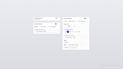 Scheduler calendar cron dark mode dark theme dark ui design system event monthly multi day recurring schedule scheduler ui ui components ux weekly