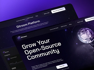 Gitroom landing page design branding creative dark design designstudio github graphic design illustration interface logo metaverse opensource product design space startup desgn ui uxui web3