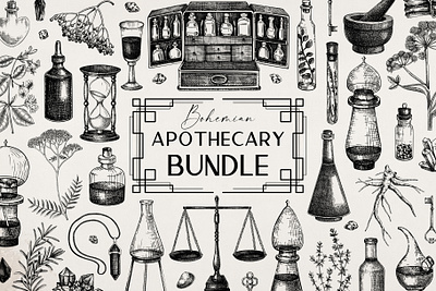 Bohemian Apothecary Bundle apothecary bohemian style graphic design hand drawn sketch sketched graphics vector art vintage