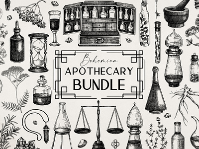 Bohemian Apothecary Bundle apothecary bohemian style graphic design hand drawn sketch sketched graphics vector art vintage