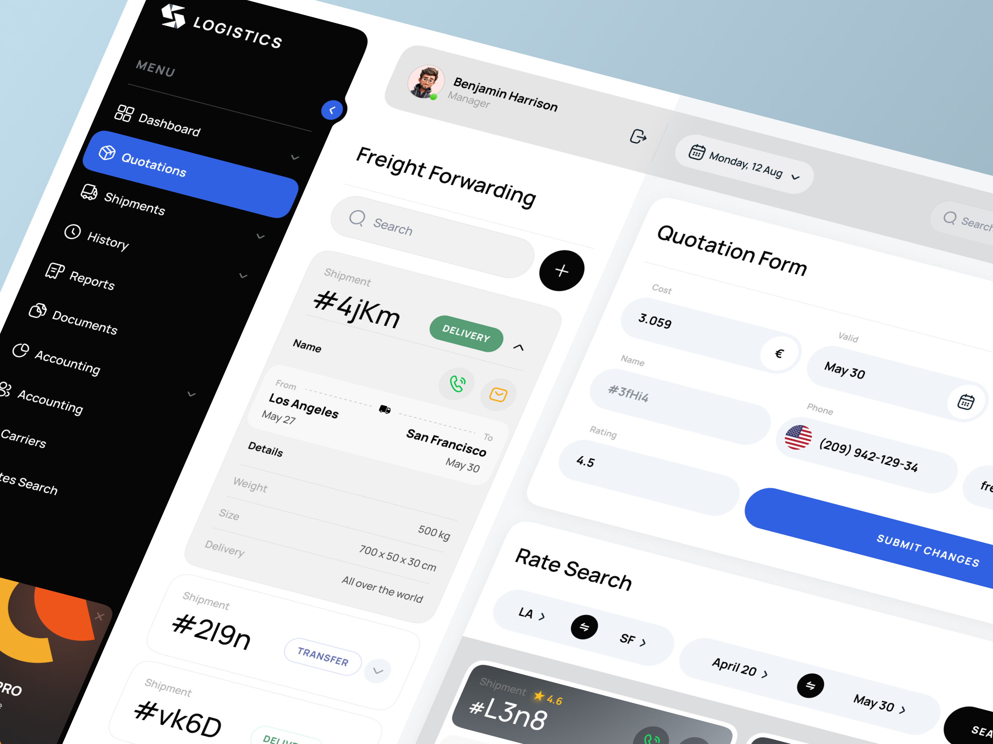 Example of Dashboard Logistic Saas Platform
