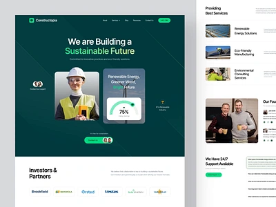 Constructopia - Manufacture Landing Page animation b2b clean construction contractor dipa inhouse engineering factory industrial industry landing page manufacture manufacturing modern production saas startup technology ui ux web design