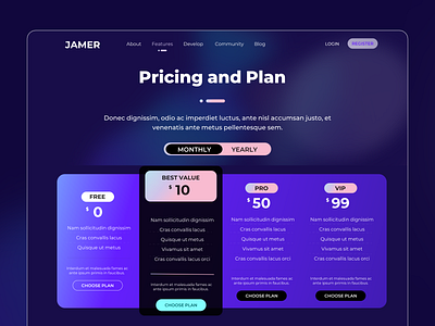 Pricing and Plan UI Dark Mode design practice saas ui ux