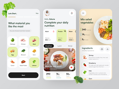 Meal Planning Mobile App app app design clean cooking daily plan diet diet app diet tracking food health meal meal plan meal plan app meal planning minimal mobile app planning recipe ui