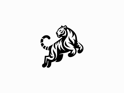 Jumping Tiger Logo animal branding design emblem icon illustration logo mark movement nature negative space sports stripes tiger vector wildlife zoo