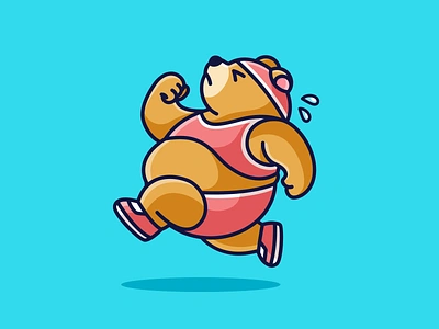 Bear on Diet bear cartoon character diet fat female funny gym illustration jogging mascot playful run running sport target training treadmil woman workout