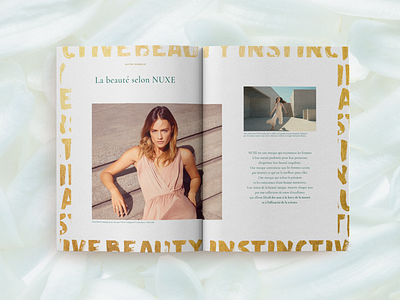 Nuxe — Editorial design art direction beauty branding composition design editorial flowers gold graphic design layout magazine nuxe visual identity woman