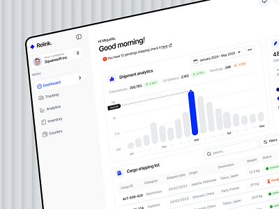 Relink | Shipping Management Dashboard | Orbix Studio admin b2b business chart clean crm dashboard data finance fintech graph landing page orbix studio product design saas sales shipping management ui wallet web