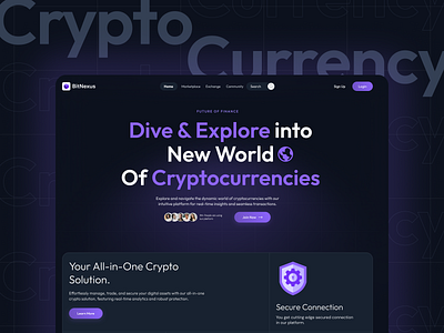 Cryptocurrency Landing Page UI design bitcoin website cryptocurrencies currency dark figma modern trendy ui user experience user interface ux website ui design