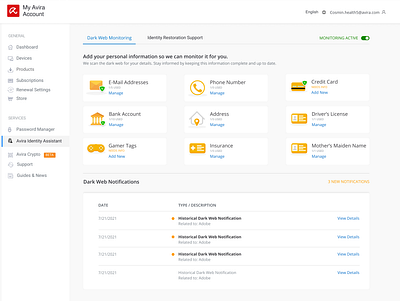 Dashboard with many licenses dashboard design