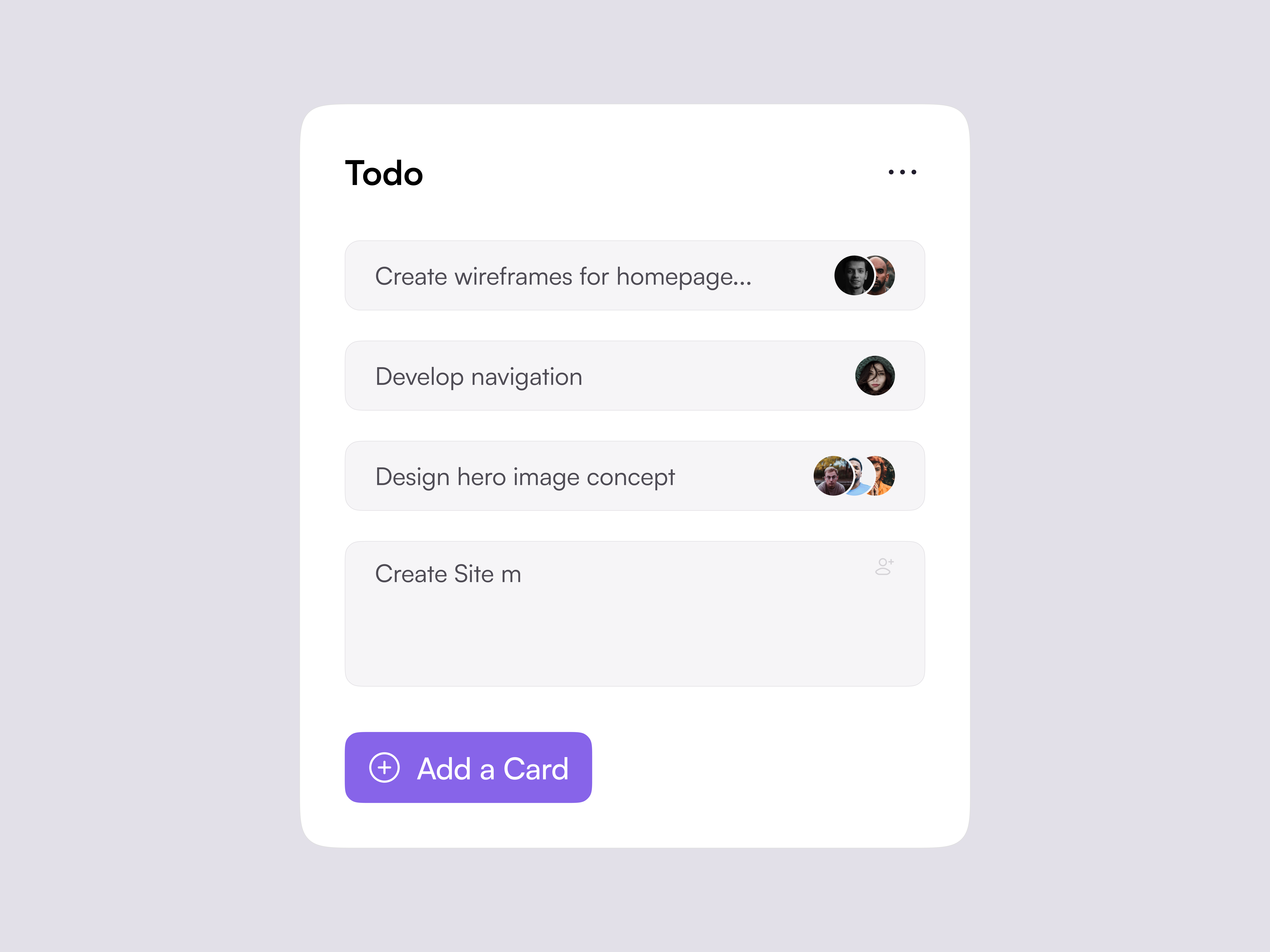 Add New Task - Kanban list card clean design minimalist todo ui