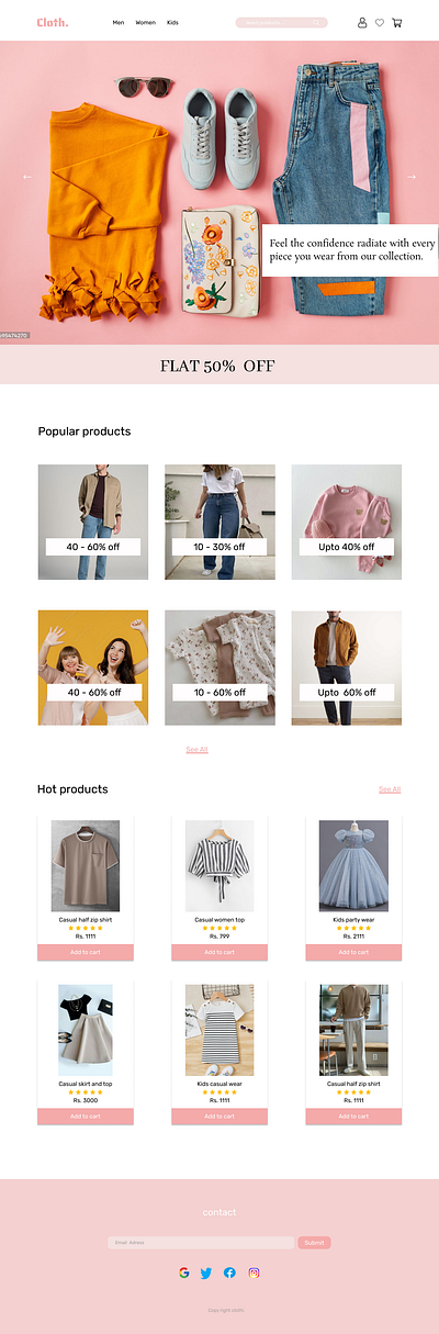 Dress shopping website design landing page uiux design