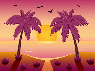 Pink sunset digitalart digitalillustration graphic design illustration landscape landscape illustration nature new palm tree pink pink sky pink sunset sea sky summer sunset vector vector illustration