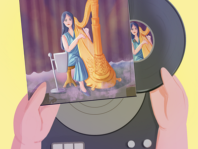 "Illustrated Vinyl Mockup: Harpist on a stage" coverart graphic design harpist illustration mockup music musicart vinyl vinylart