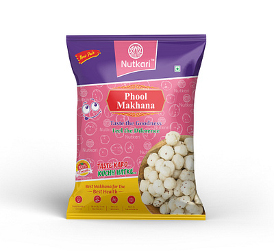 Makhana Pouch Design or Makhana Packaging Design box design branding dry fruits food packaging fox nuts fox nuts packaging fox nuts packaging design fox nuts pouch indian makhana label design logo design makhana makhana branding makhana packaging makhana pouch design packaging pouch design